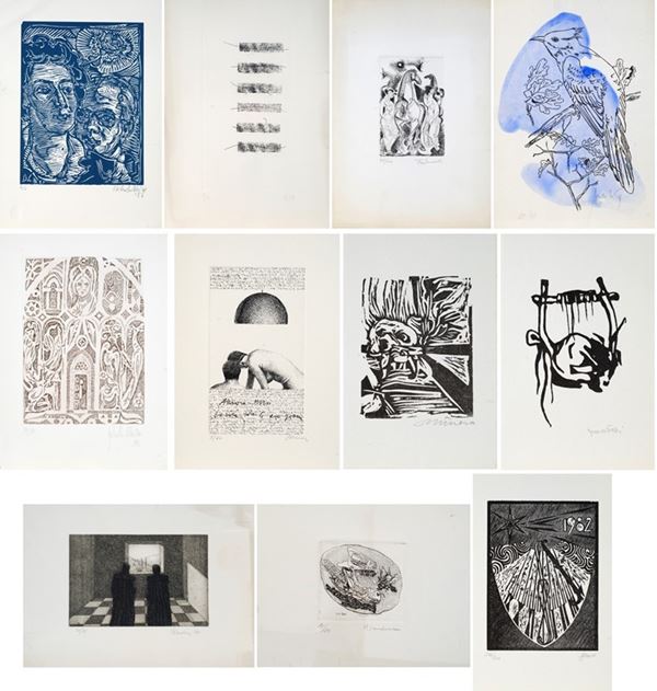 Cartella contenente 11 opere di grafica di vari autori
