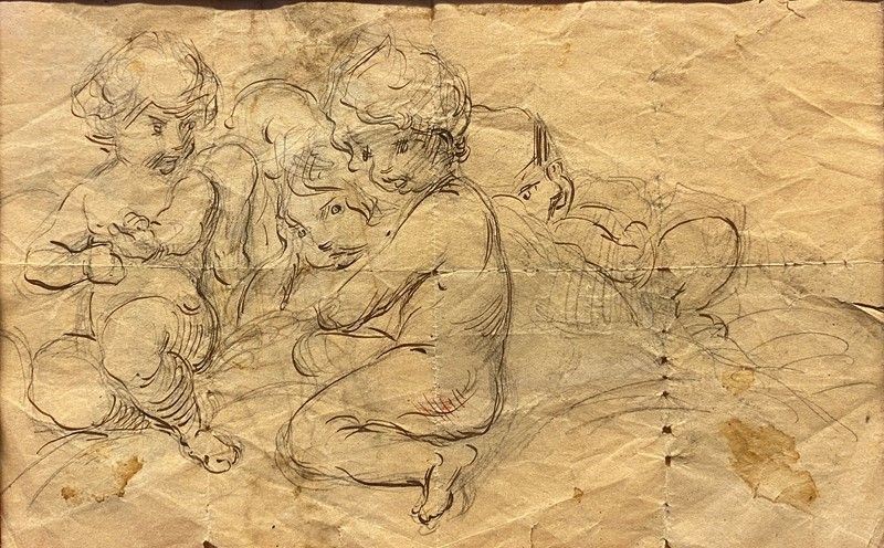 Anonimo, XX Sec. - Anonimo, Putti, inchiostro su carta