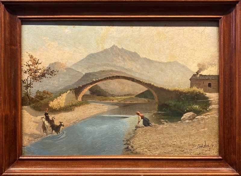 Paesaggio con ponte e pastorelle