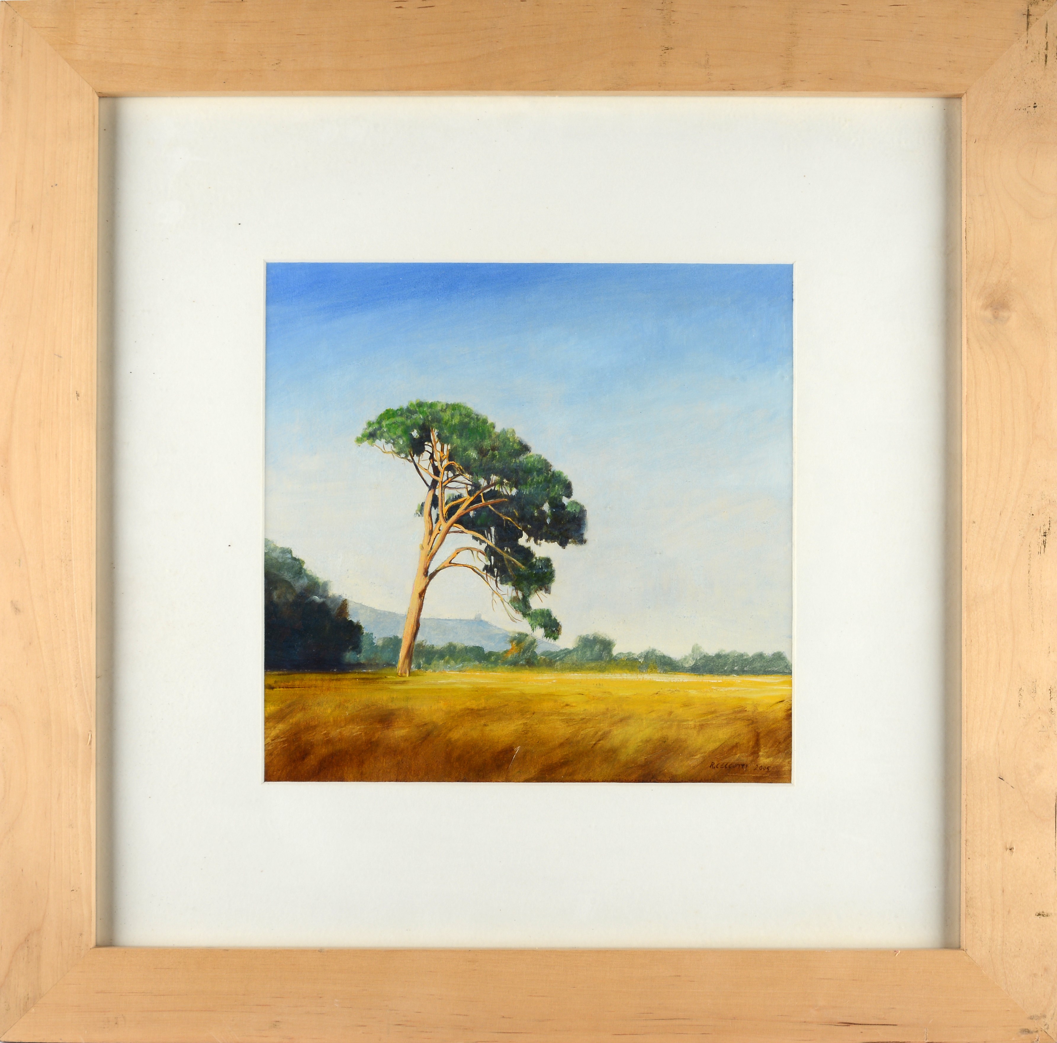 Rodolfo Ceccotti - Paesaggio con albero, olio su cartone