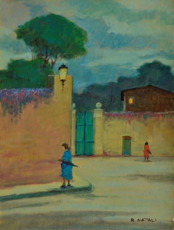 Anonimo, XX sec. - Strada di paese con figure