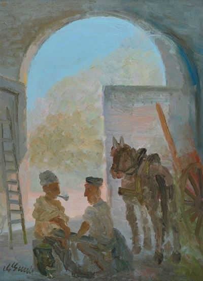 Stalla con Cavallo e Stallieri