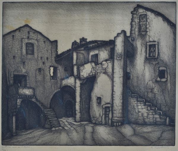 Celestino Celestini - Antiche case di Viterbo
