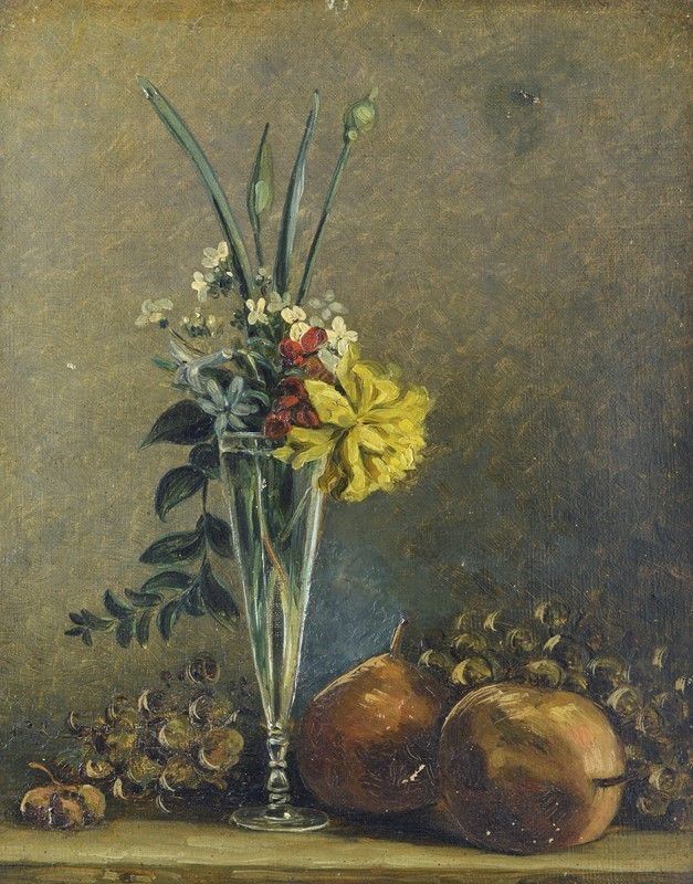 Anonimo, XX Sec. - Vaso con Fiori e Frutta