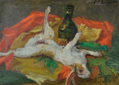 Natura morta con coniglio, olio su tela (1968)