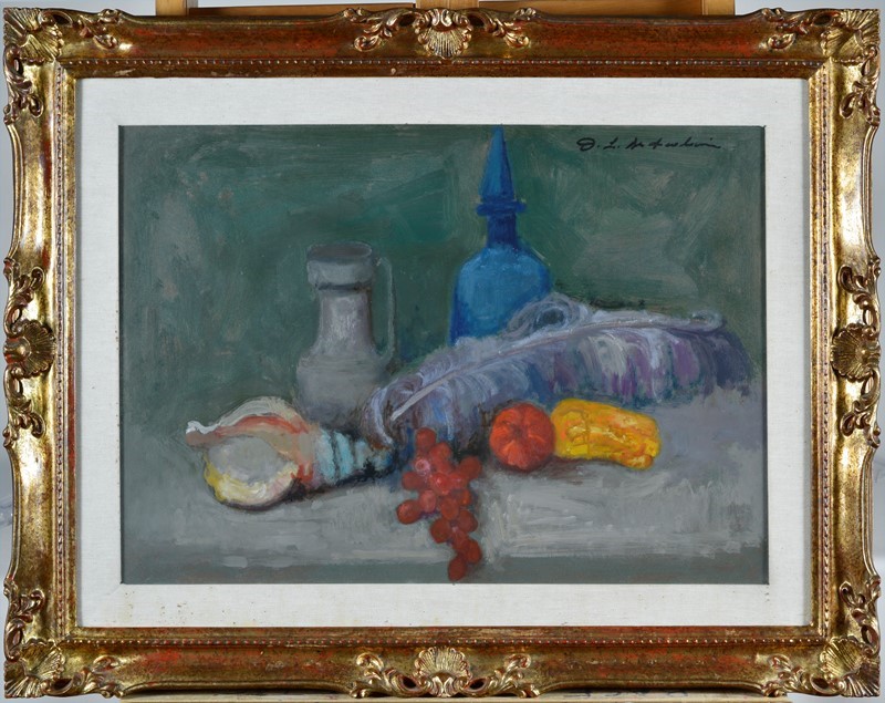 Osman Lorenzo De Scolari - Natura morta, olio su faesite (1980)