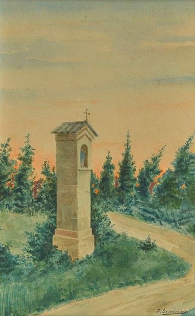 Anonimo, Strada di campagna, acquerello su carta