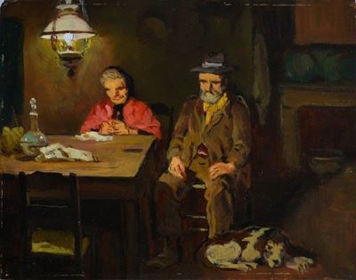 Vecchi al Tavolo con Cane