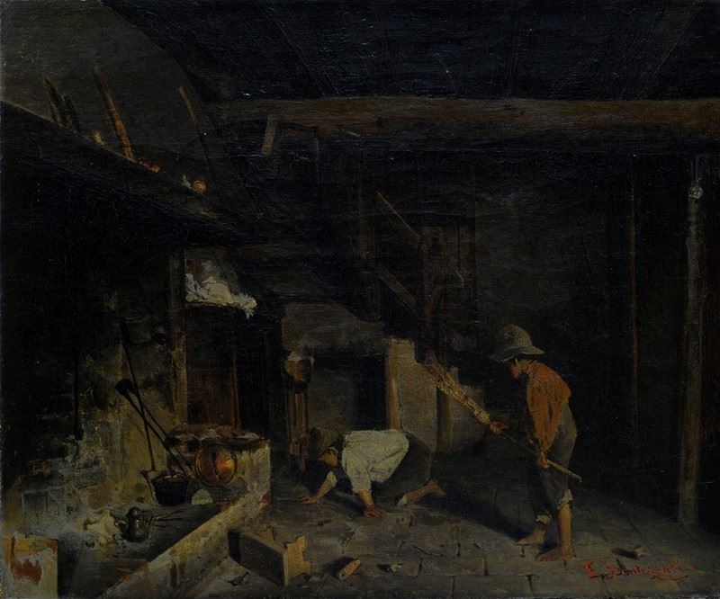 Anonimo, XIX Sec. - Interno di Cucina