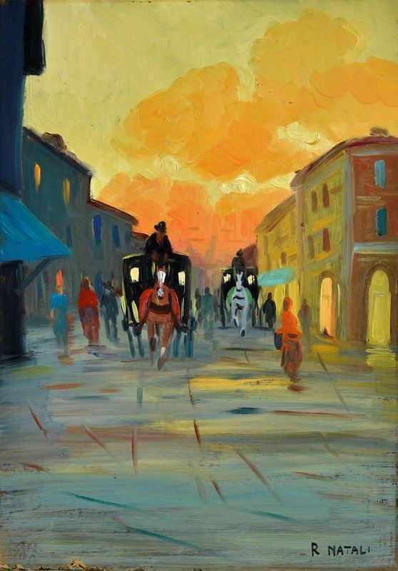 Attr. a Renato Natali - Strada con carrozza 