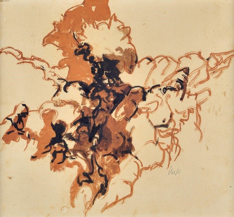 Thomas George - Senza titolo, olio su carta riportata su tela