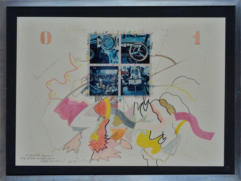 Bruno Donzelli - Senza titolo, Pennarelli, acquerelli e collage su carta