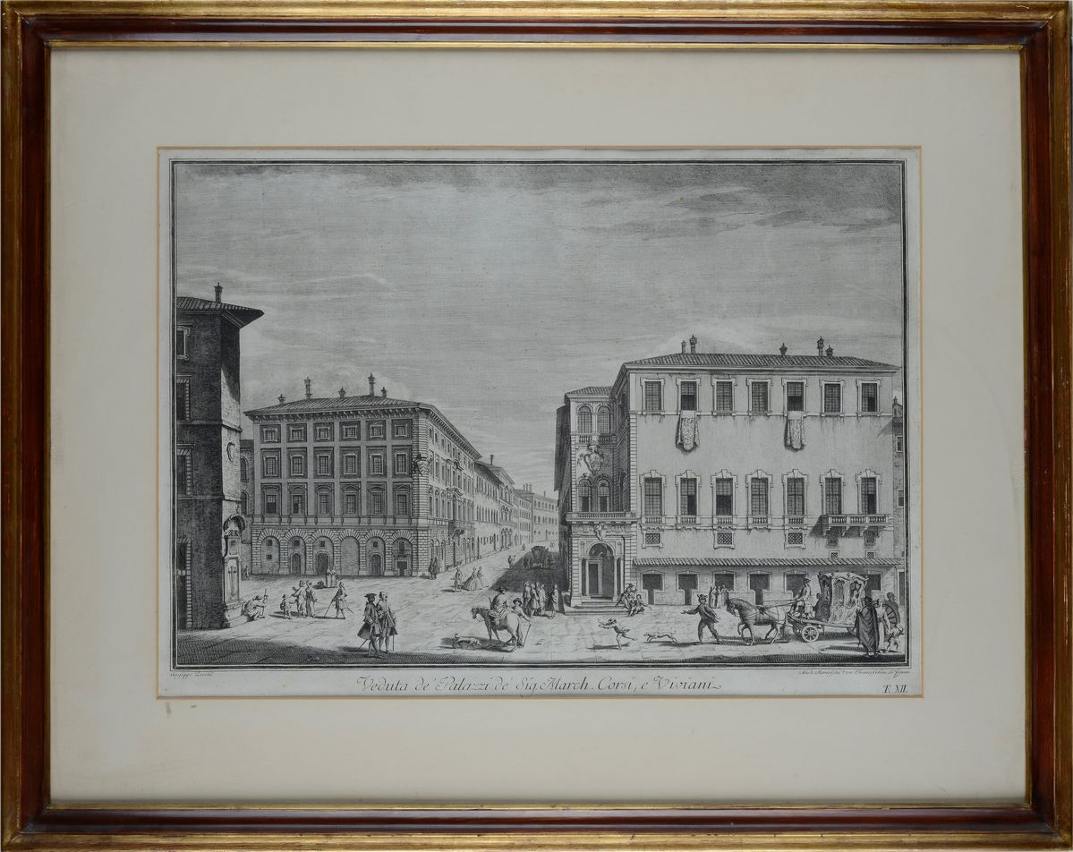 Giuseppe Zocchi - Veduta dei Palazzi dei Sig. March. Corsi e Viviani. T. 12