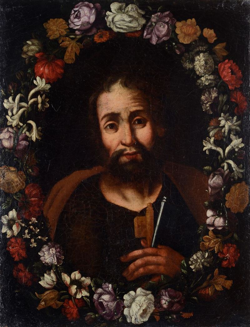 Scuola Fiamminga, XVII Sec. - San Pietro Entro Ghirlanda di Fiori