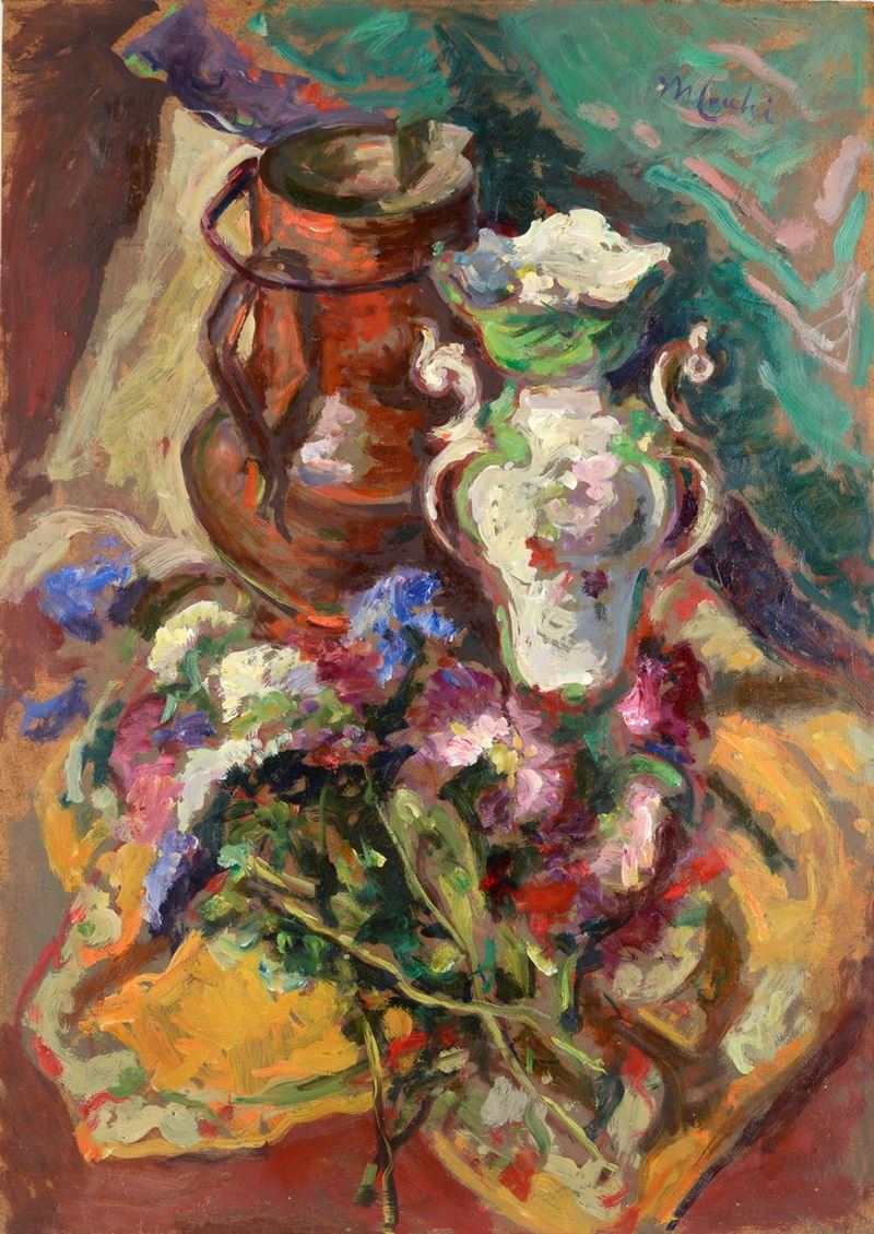 Natura morta con anfora e fiori