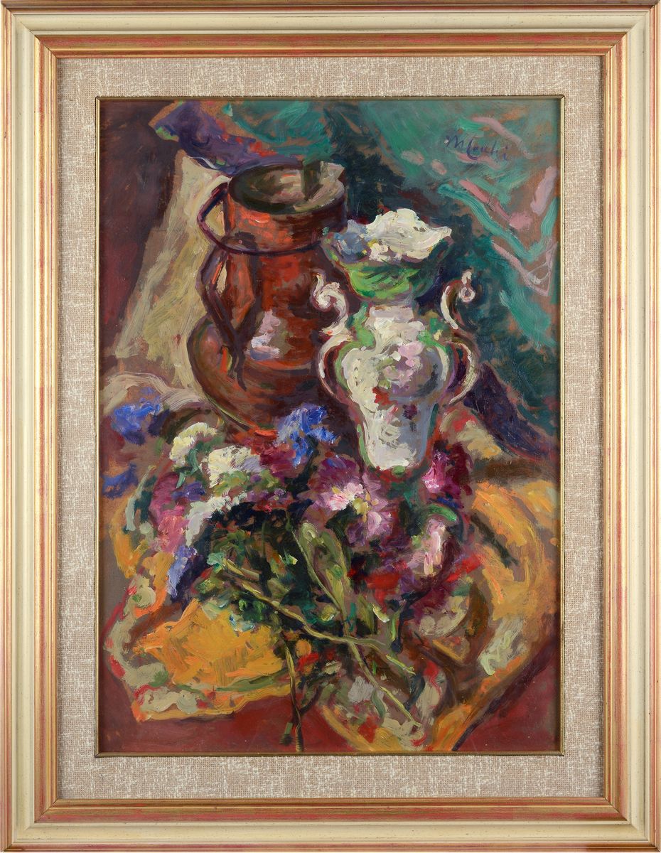 Natura morta con anfora e fiori