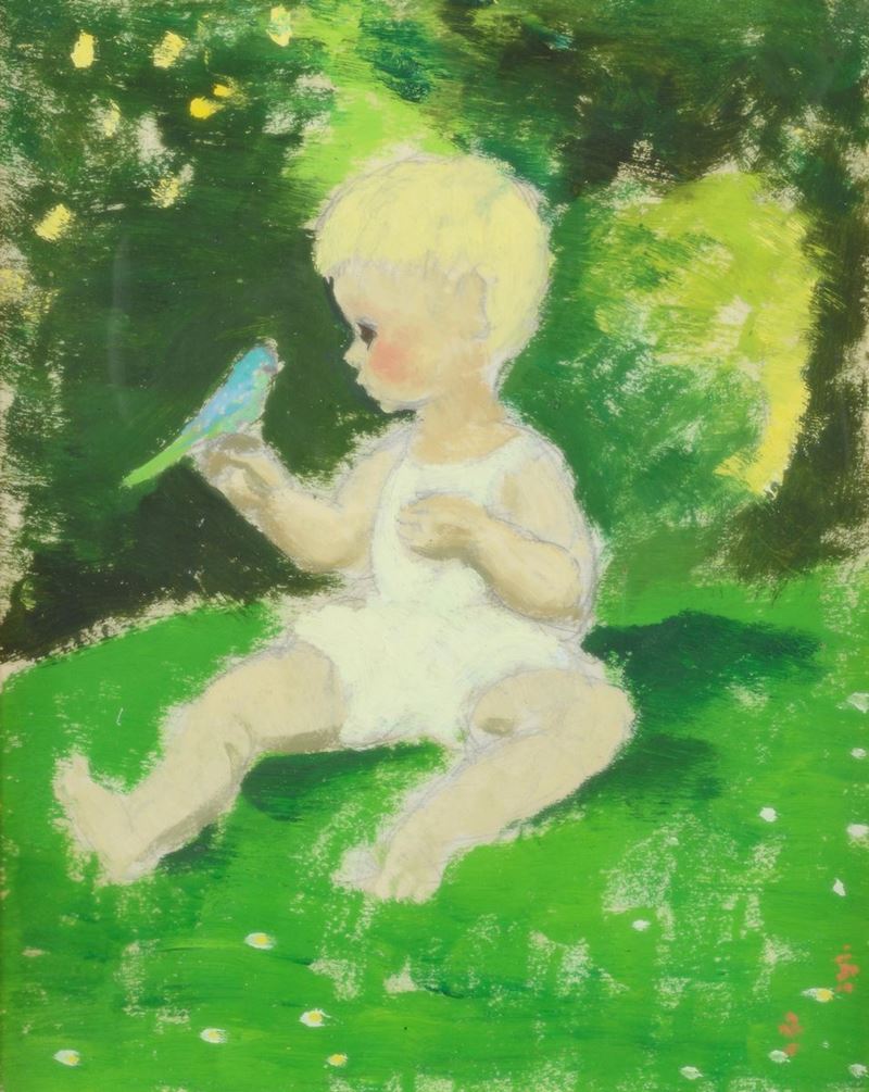 Anna Katrina Zinkeisen - Baby And Budgerigar