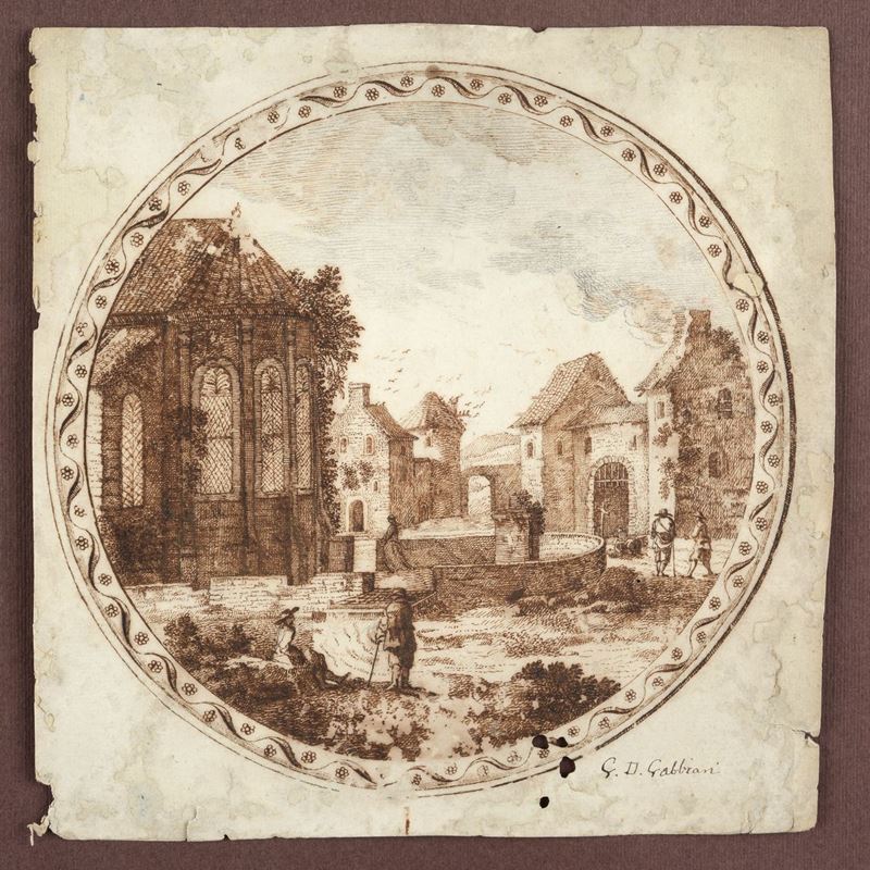 Paesaggio con figure e case