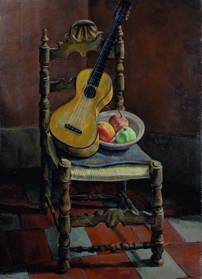 Piero Marussig - Natura Morta con Chitarra (fronte) - Ritratto di Donna (retro)