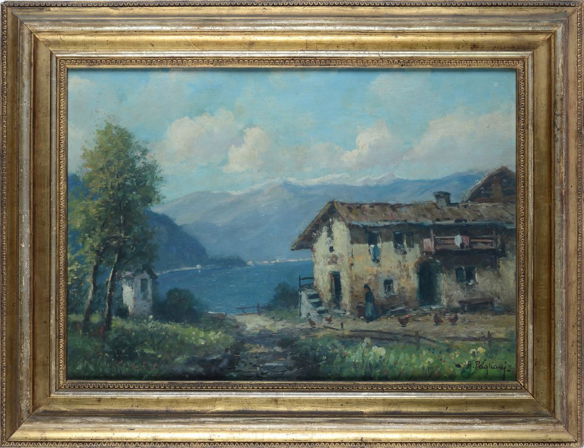 Paesaggio con cascina e lago