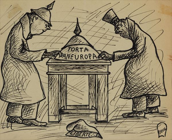 Ottone Rosai : Torta Paneuropa (per la rivista Il Bargello)  (1930)  - Matita e china su carta - Asta ARTE MODERNA E CONTEMPORANEA - Pananti Online