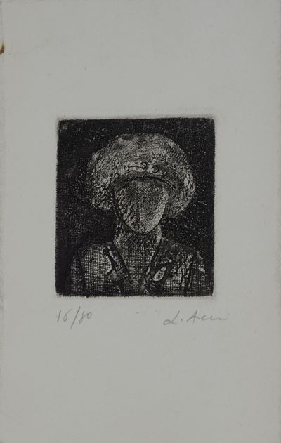 Uomo con cappello, incisione