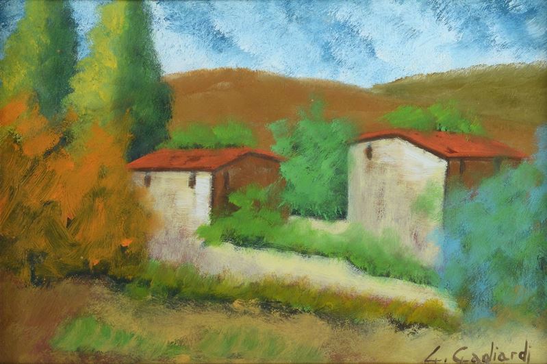 Giuseppe Gagliardi - Case, olio su cartone