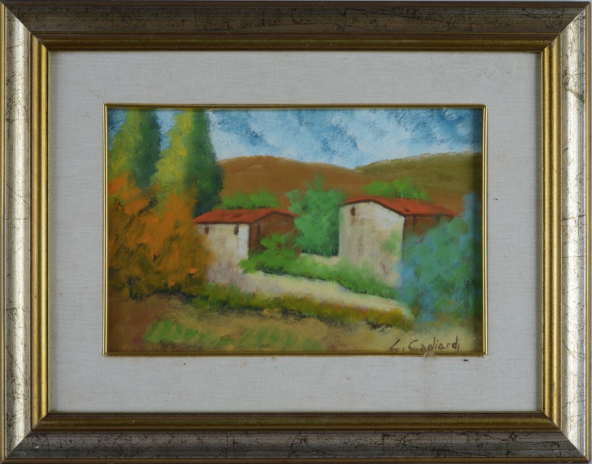 Giuseppe Gagliardi - Case, olio su cartone