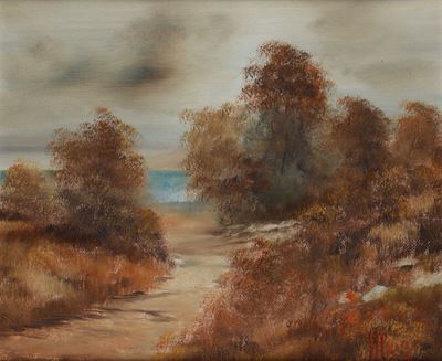 Anonimo del XX secolo, Paesaggio con mare sullo sfondo, olio su tela