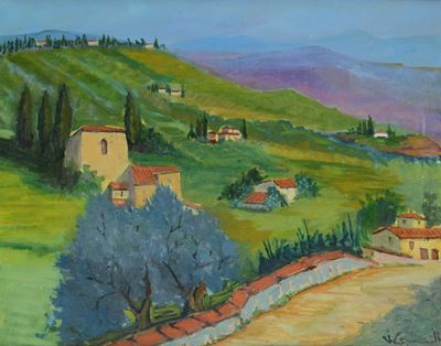 Anonimo del XX secolo, Paesaggio toscano (olio su cartone telato)