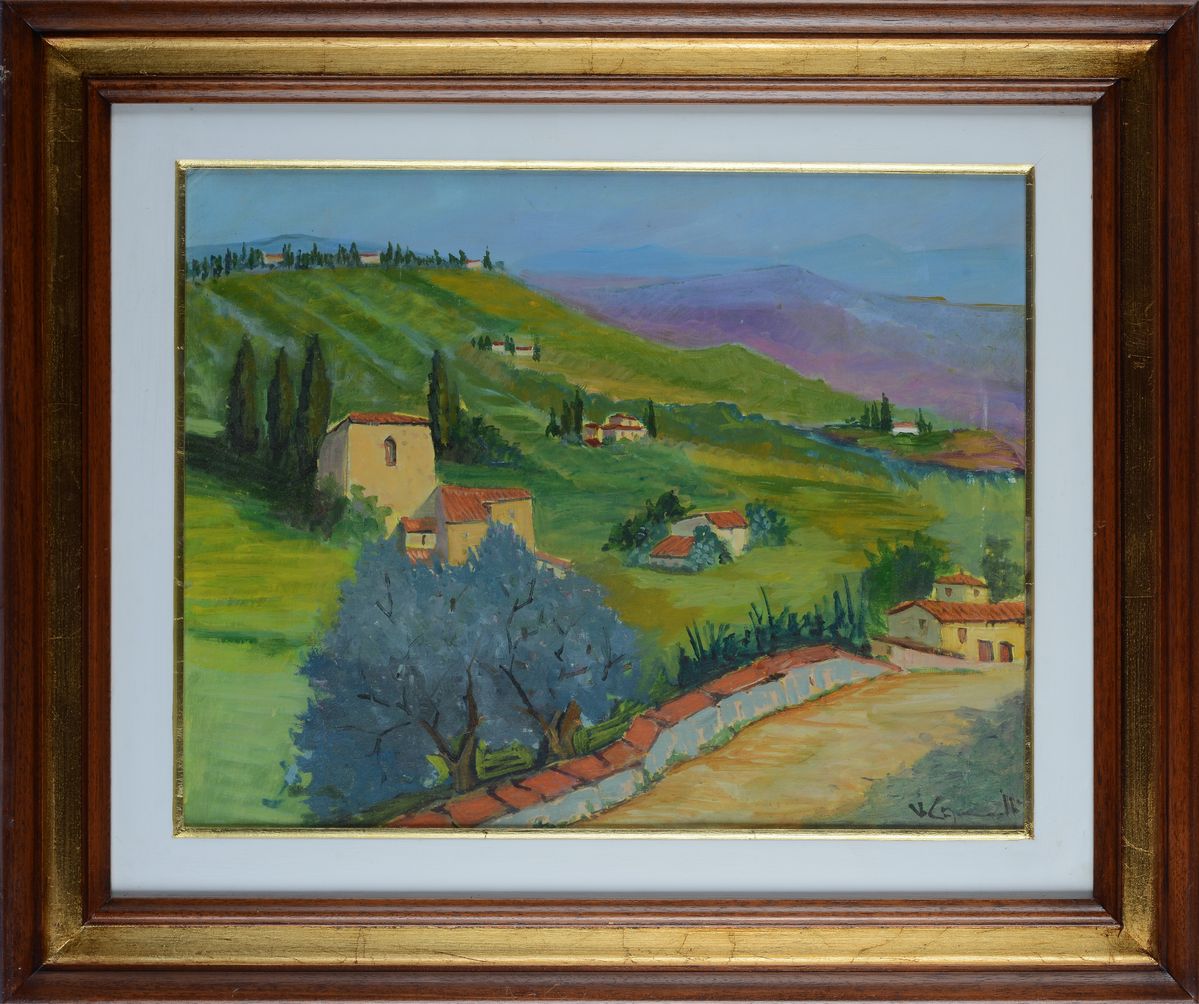 Anonimo, XX Sec. - Anonimo del XX secolo, Paesaggio toscano (olio su cartone telato)