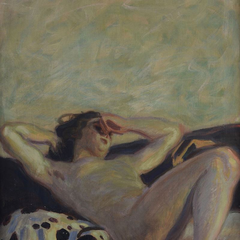 Ludwig Von Herterich - Nudo Sdraiato con Cane
