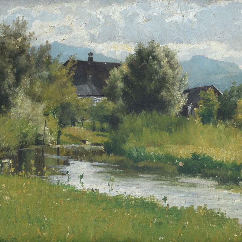 Anonimo, XIX Sec. - Paesaggio con Torrente