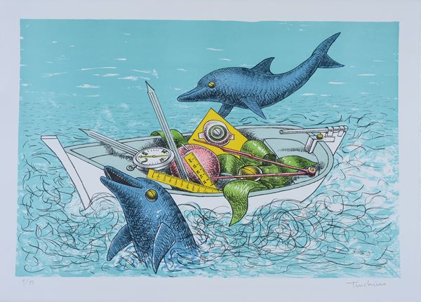 Aldo Turchiaro : La rotta dei delfini  - Litografia - Asta GRAFICA ED EDIZIONI - Pananti Online
