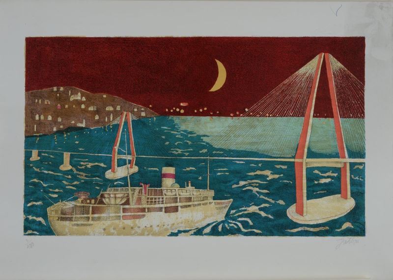 Franco Gentilini - Il ponte, litografia