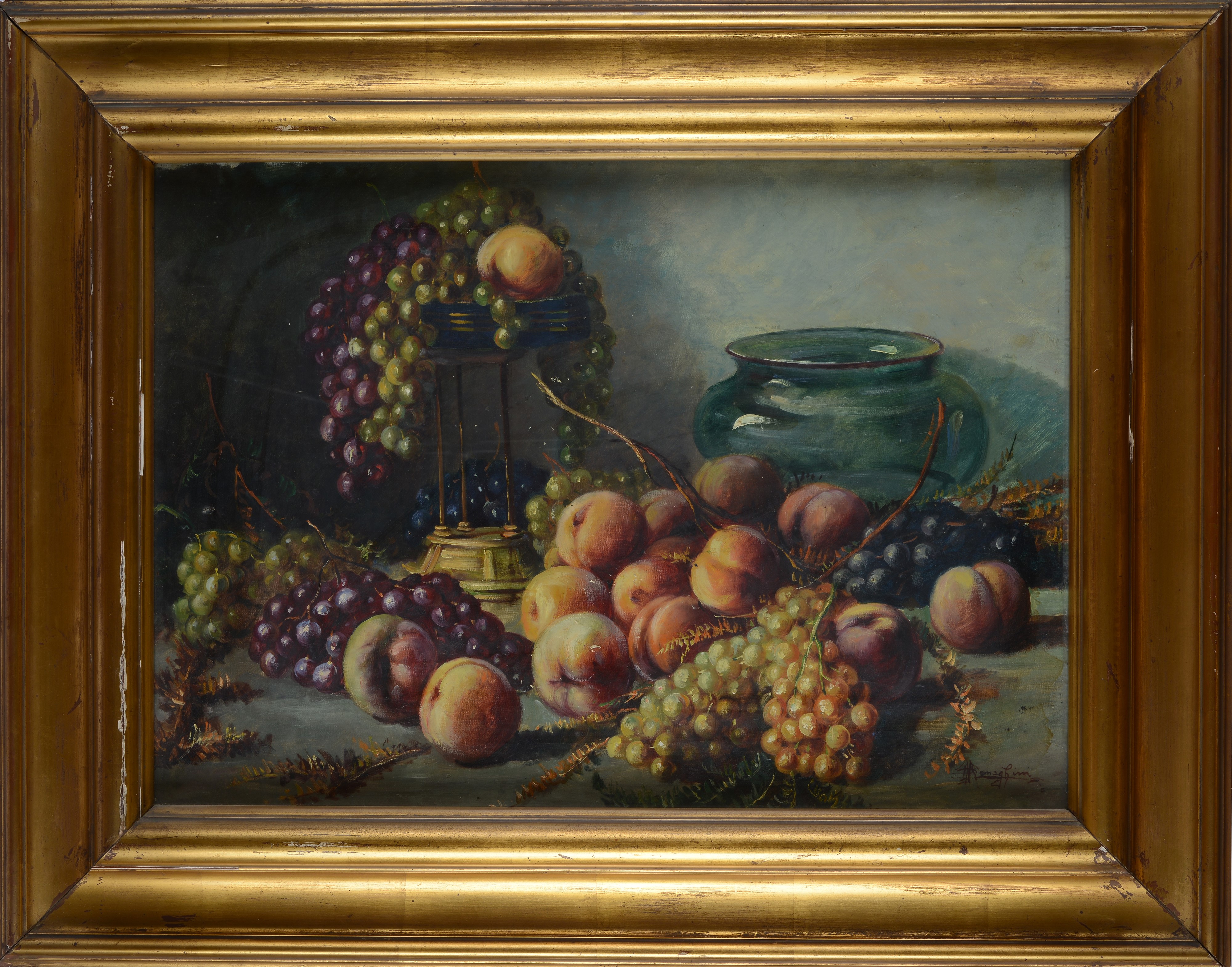 Natura morta con pesche e uva