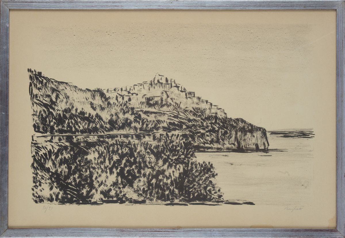 Domenico Purificato - Paesaggio con ponte, litografia