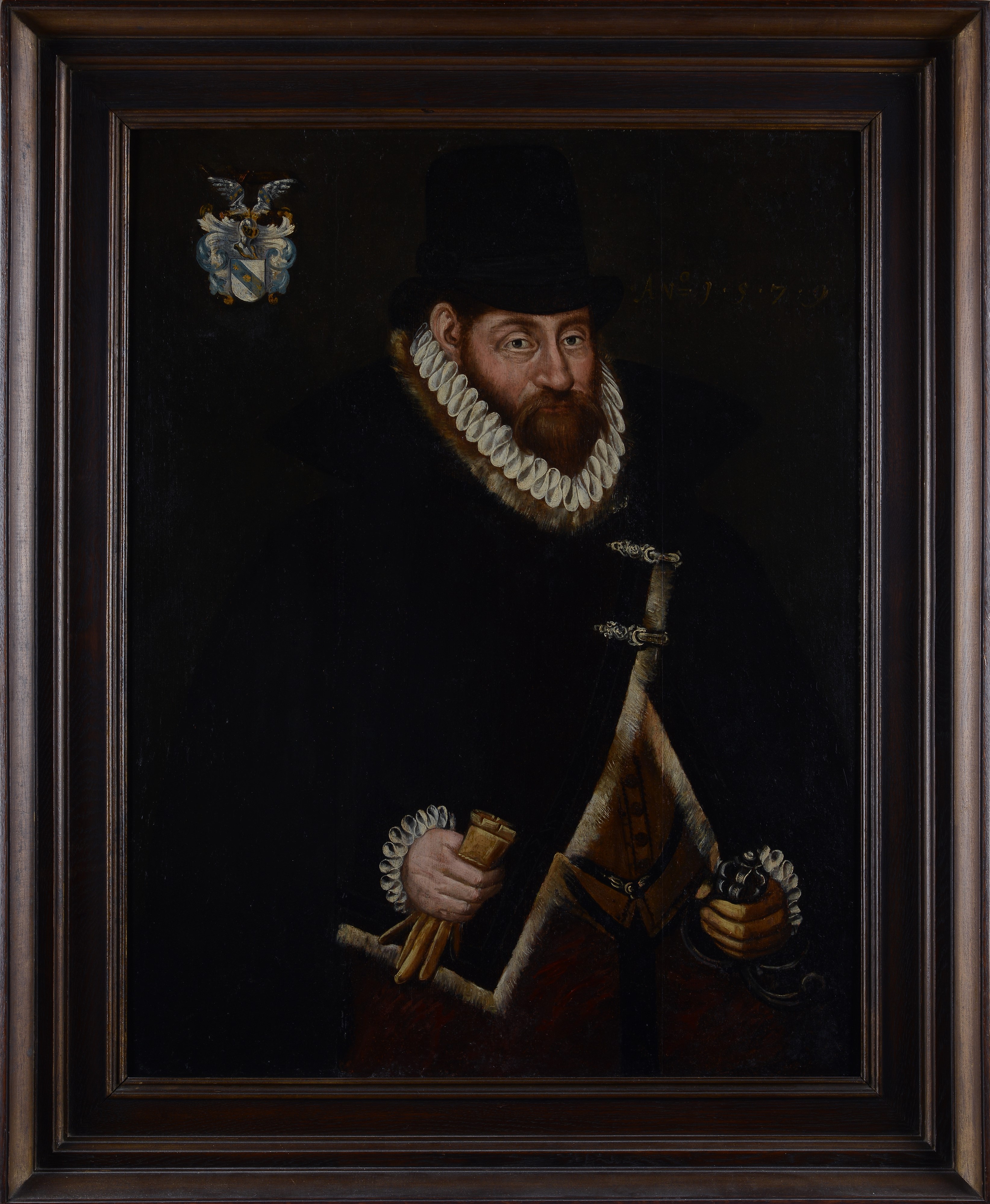 Scuola Tedesca, Fine XVI Sec. - Ritratto di Nobiluomo con Blasone Araldico