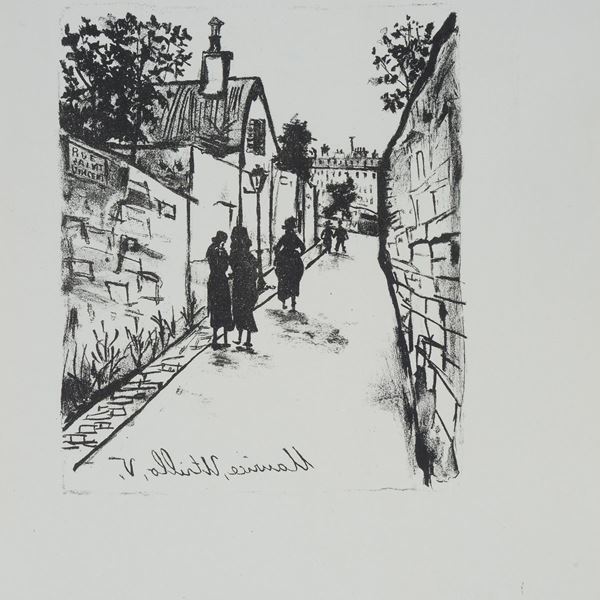 Maurice Utrillo : Paesaggio con figure  - Litografia - Asta GRAFICA ED EDIZIONI - Pananti Online