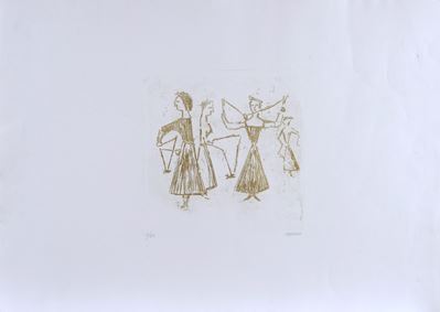 Figure femminili al gioco, acquaforte