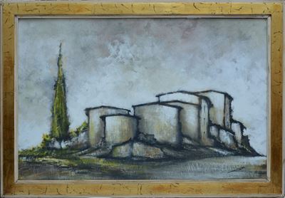 Dipinto con Case e Albero