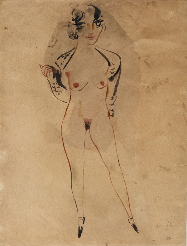 Alberto Manfredi : Nudo  (1980)  - Acquerello su carta - Asta ARTE MODERNA E CONTEMPORANEA - Pananti Online