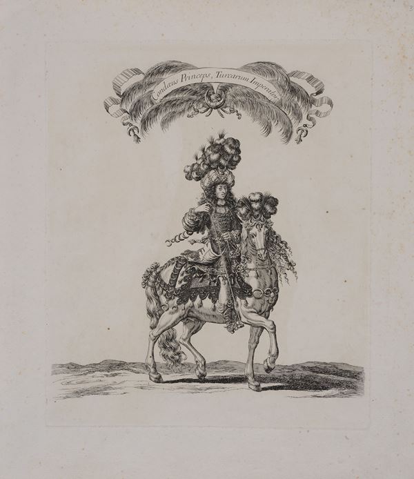 Charles  Perrault : Condaeus Princeps, Turcarum Imperator.  - Incisione - Asta STAMPE ANTICHE - Pananti Online
