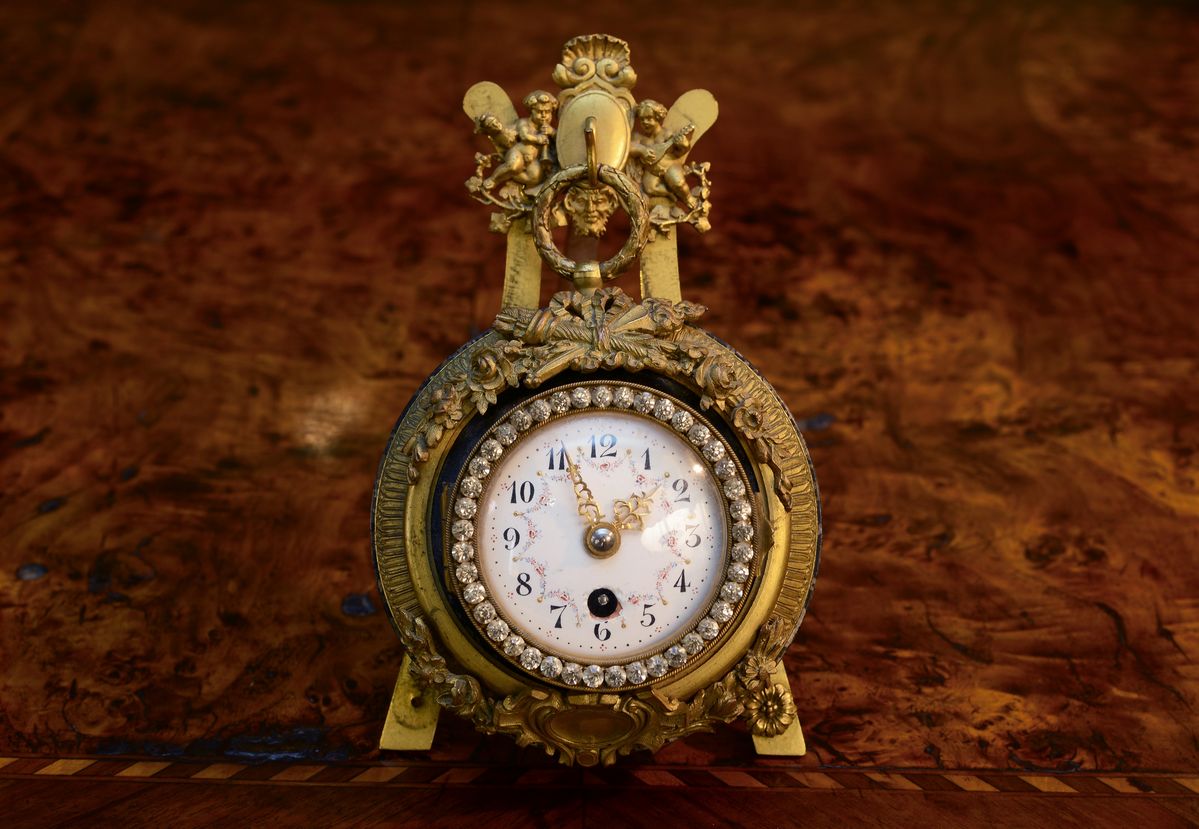 Orologio Circolare in Metallo Dipinto e Bronzo Dorato