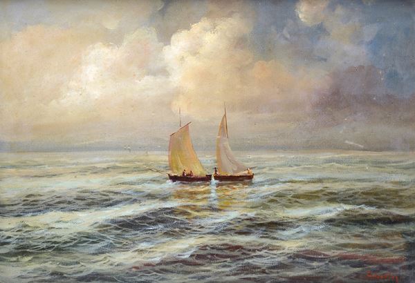 Annunzio Barchi - Marina con barche