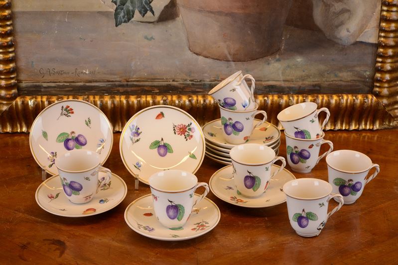 Serie di Otto Tazzine da Caffè in Porcellana Policroma Richard Ginori
