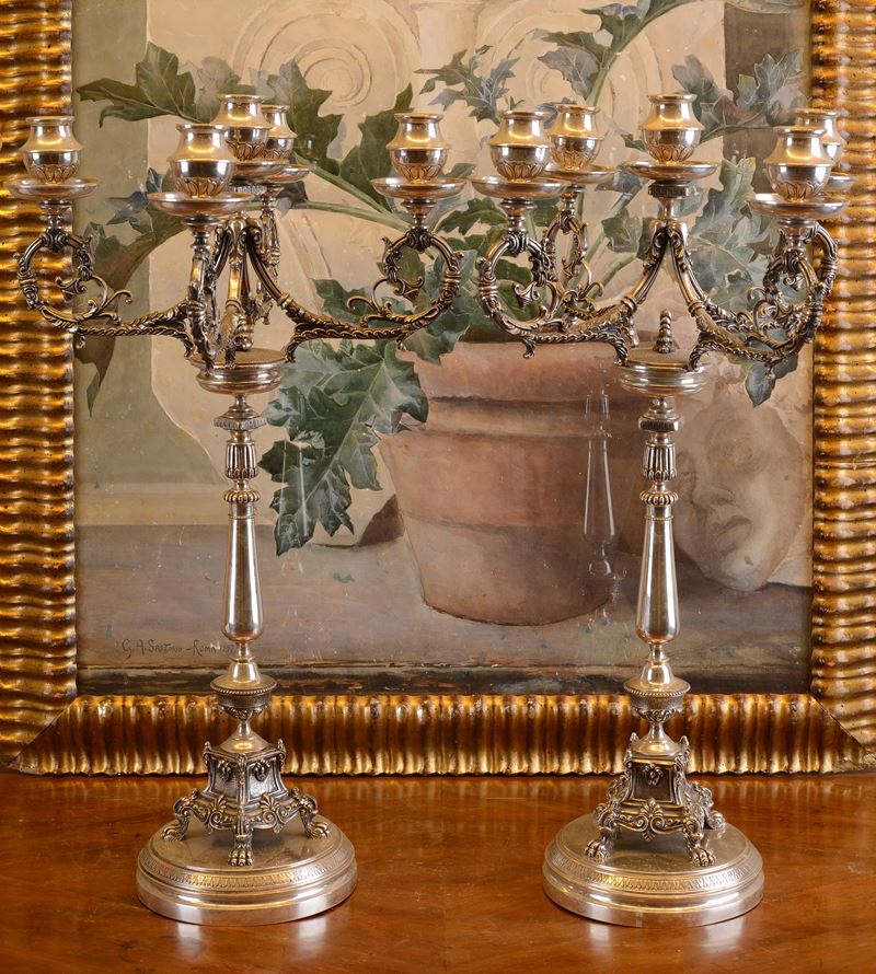 Coppia di Importanti Candelabri in Argento