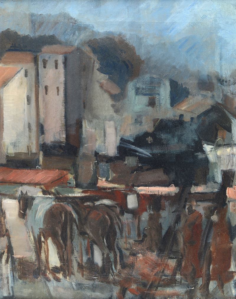 Giulio Cesare Giachetti - Paesaggio con Figure e Cavalli