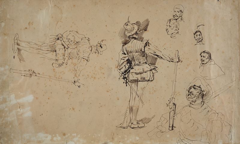 Anonimo, XIX Sec. - Studi di Armigero e Figure