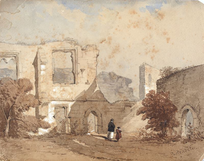 Anonimo, XIX Sec. - Paesaggio con Rovine e Figure